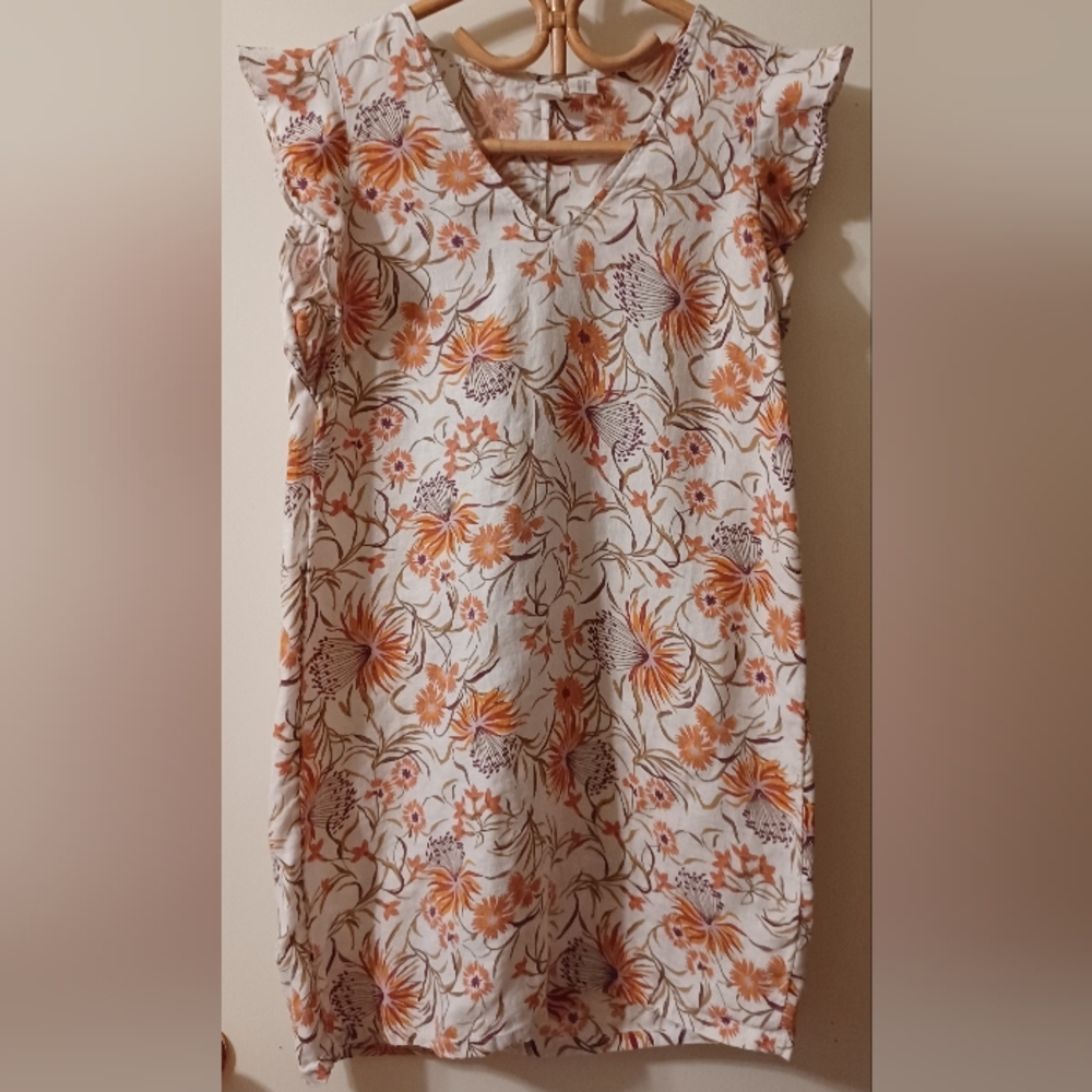 JOIE Floral linen flutter cap sleeve shift dress XS